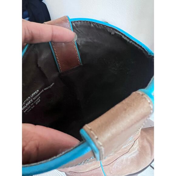 Franco Sarto Pointy Cowboy Western Block Heels Leather Boots 8M Brown Festival - Picture 9 of 9